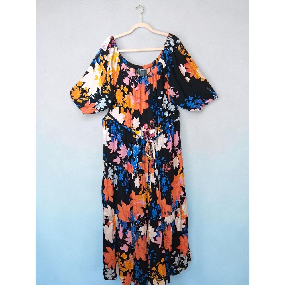 AVENUE Plus Size 26/28 4X Floral Off the Shoulder Tiered Maxi Dress - Viscose